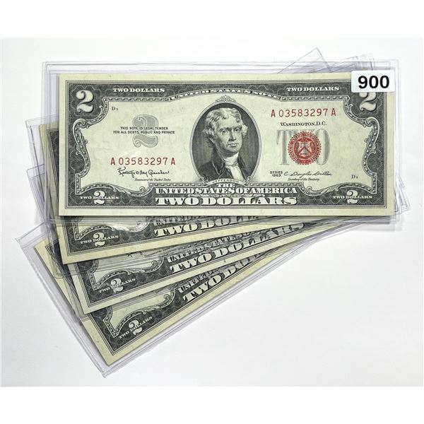 (4) 1963 $2 Red Seal Legal Tender Notes -UNC