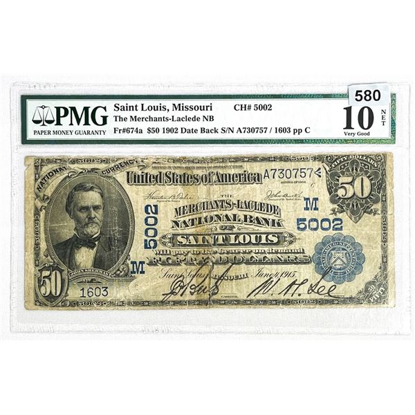 1915 LG $50 Saint Louis MO Nat. Bank Note PMG-10
