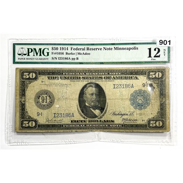 1914 $50 Fed Res Note Minn PMG-12 Plastic Bent