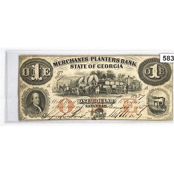 1857 Merch. & Planters Bank $1 Dollar Bill