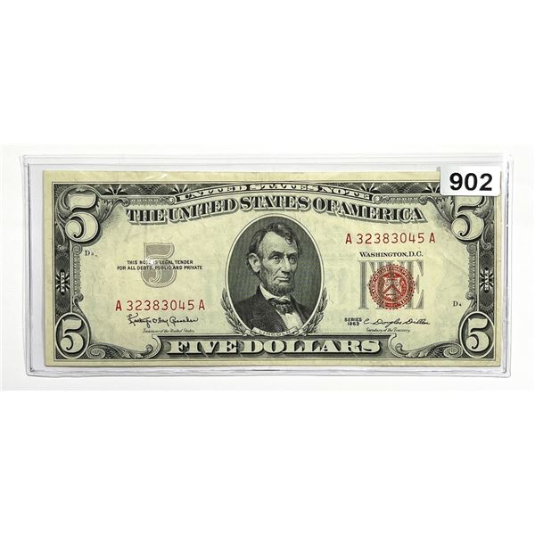 1963 $5 Legal Tender Note - NEARLY UNC