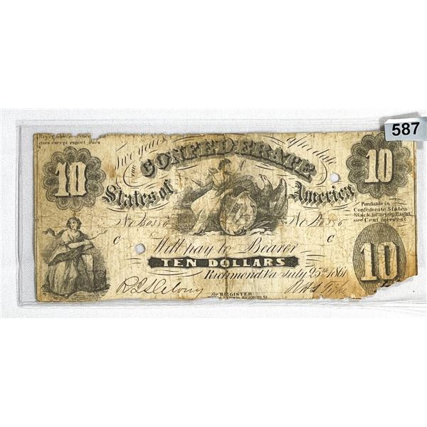 1861 Series $10 Confederate States Note