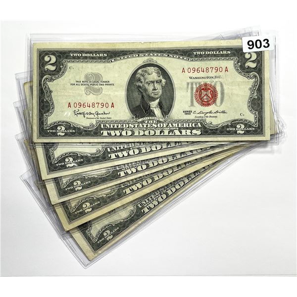 (5) $2 Legal Tender Notes - LIGHTLY CIRC