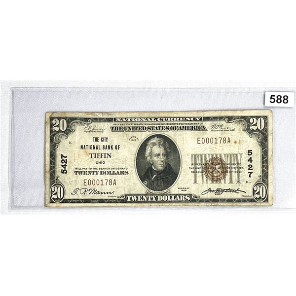 1929 $20 Tiffin OH National Bank Note