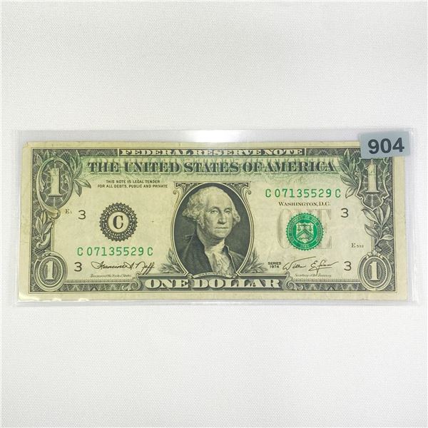 1974 ERROR Partial Offset $1 Fed Reserve Note -