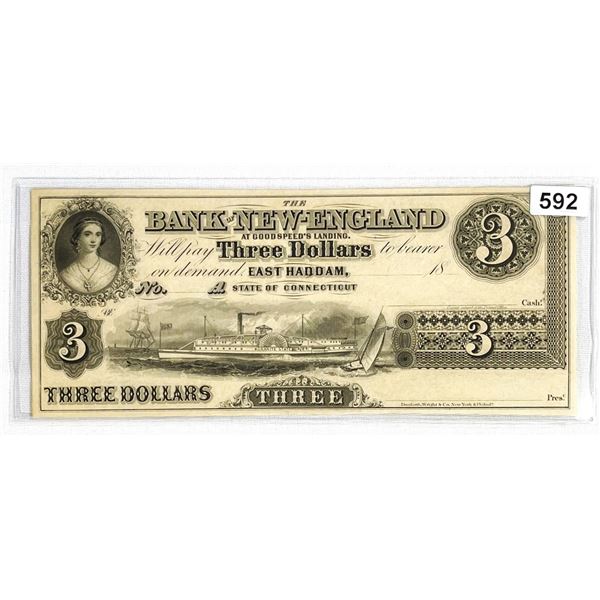 1800's $3 Dollar East Haddam CT New England Bank