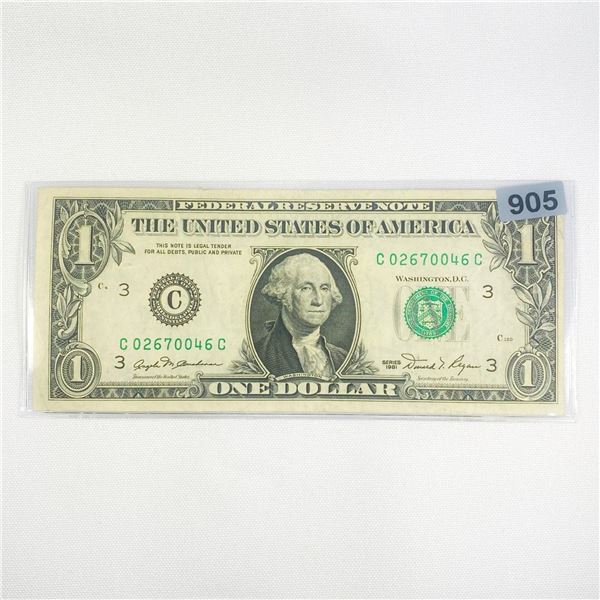 1981 ERROR Partial Offset $1 Fed Reserve Note -