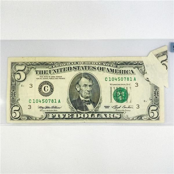 1993 RARE ERROR Butterfly + Foldover $5 Fed