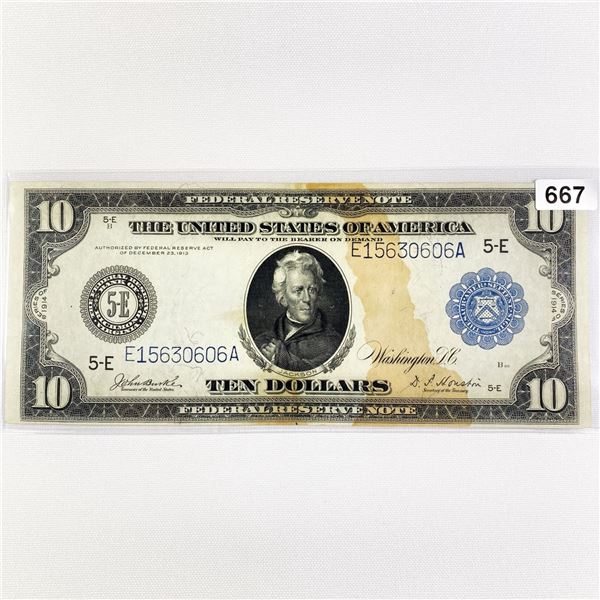 1914 LG $10 Federal Reserve Note LIGHTLY
