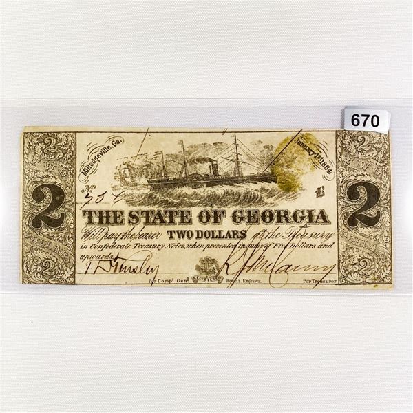 1864 $2 State of Georgia Confederate Note