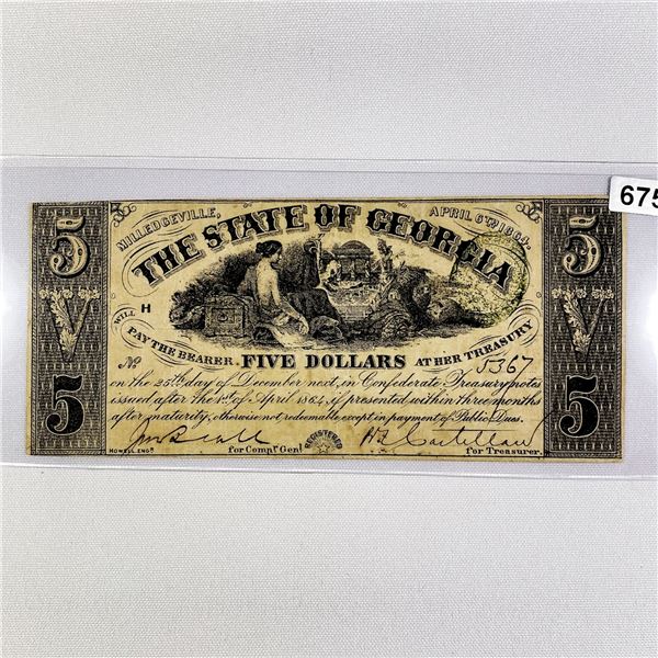 1864 $5 State of Georgia Confederate Note