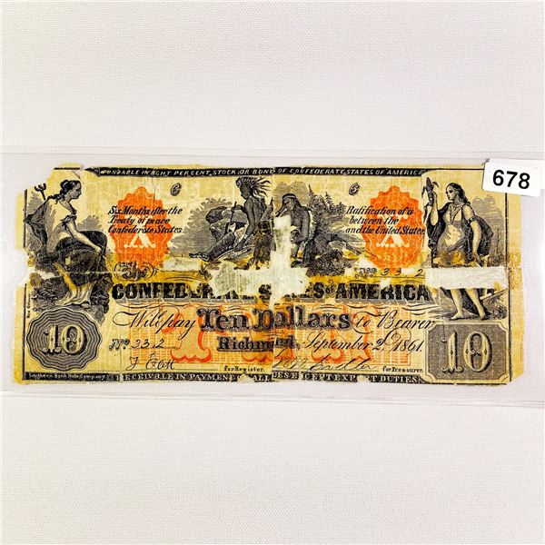 1864 Series $10 Confederate States Note