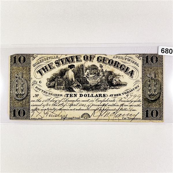 1864 Series $10 State of Georgia Confederate Note