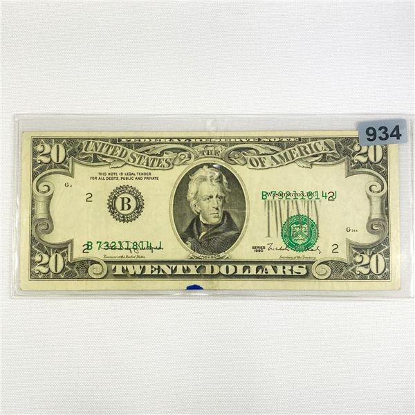 1990 ERROR Skewed Third Print $20 Fed Reserve