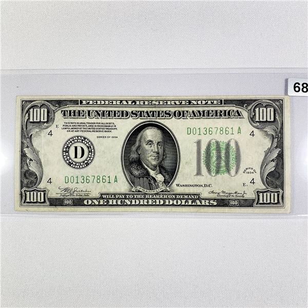 1934 $100 Federal Reserve Note CLOSELY UNC