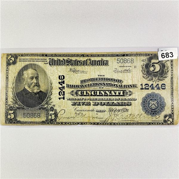 1923 LG $5 Cincinnati, OH National Bank Note