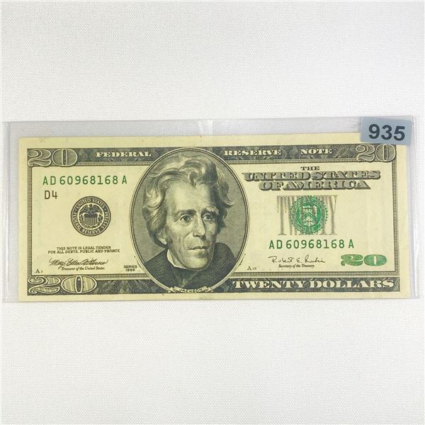 1996 ERROR Parital Offset $20 Fed Reserve Note -