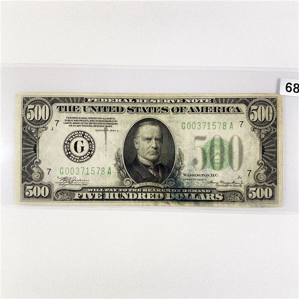 1934 A $500 Five Hundred Dollar Fed Reserve Note