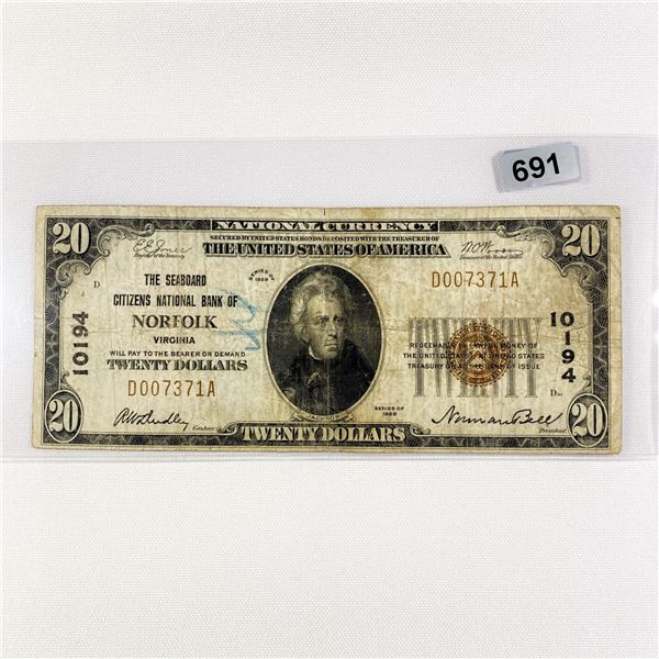 1929 $20 Norfolk, VA National Bank Note