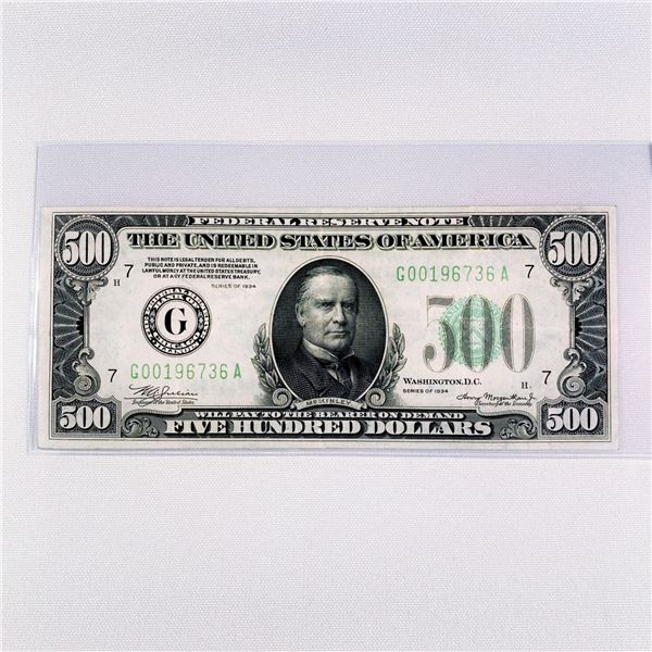 1934 $500 Five Hundred Dollar Fed Reserve Note