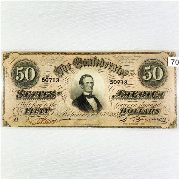 1864 Series $50 Confederate States Note