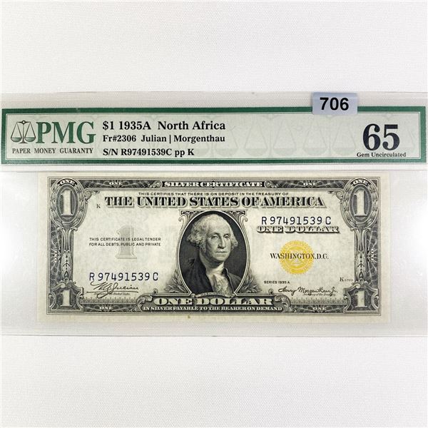 1935 A WWII N Africa Issue $1Silver Cert PMG-65