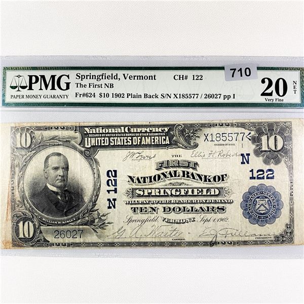 1902 LG $10 Springfield Bank, VT National Bank