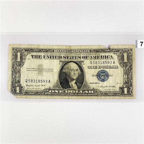 1957 A $1 Silver Certificate LIGHLTY CIRCULATED