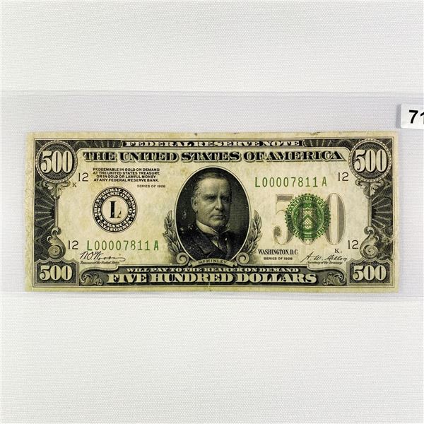 1928 $500 Five Hundred Dollar Fed Res Note