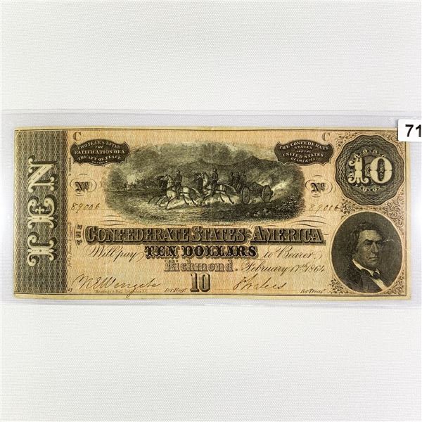 1864 Series $10 Confederate States Note