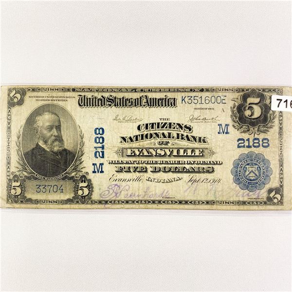 1914 $5 Evansville Bank, IA Note