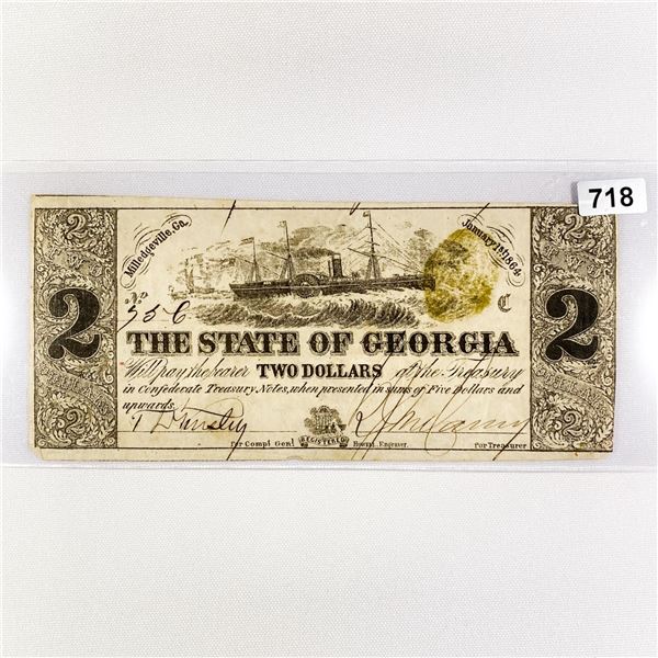 1864 Series $2 State of Georgia Confederate Note