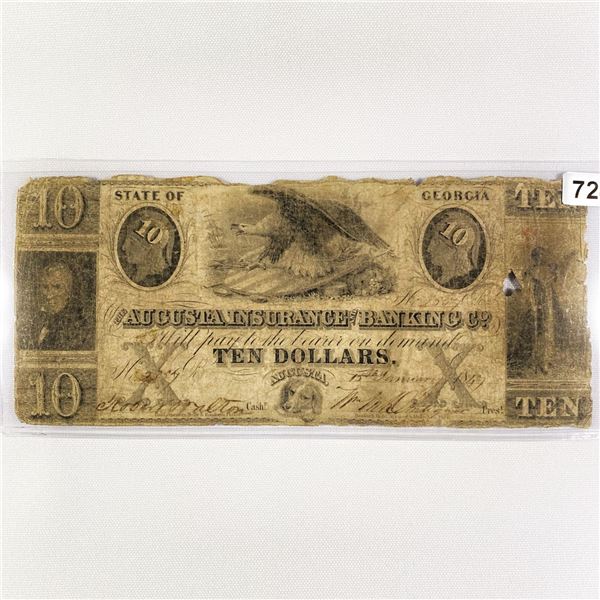 1841 $10 Augusta Insurance & Banking CO. GA Note