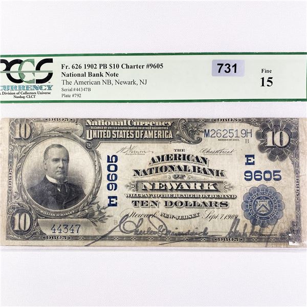 1902 $10 Newark Bank, NJ NB Note PCGS-15