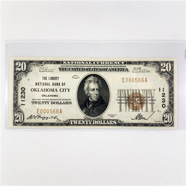 1929 $20 Oklahoma City Bank, OK National Bank Note