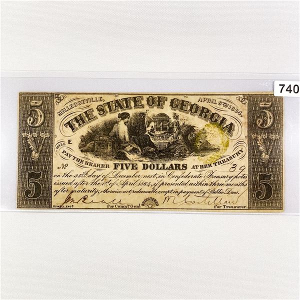 1864 $5 State of Georgia Confederate Note