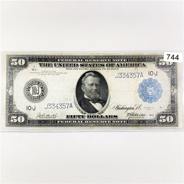 1914 LG $50 Federal Reserve Note CLOSELY UNC