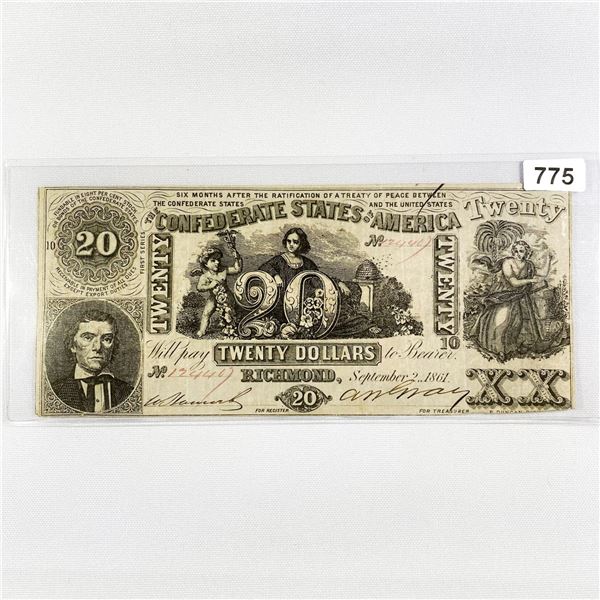 1861 Series $20 Confederate States Note