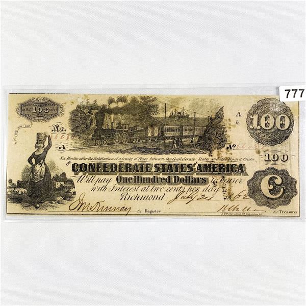 1862 Series $100 Confederate States Note