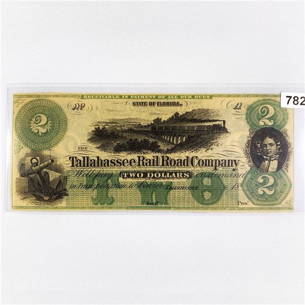 1800's $2 Tallahassee R.R. CO, Note