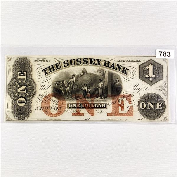 1800's $1 Sussex Bank, NJ Note