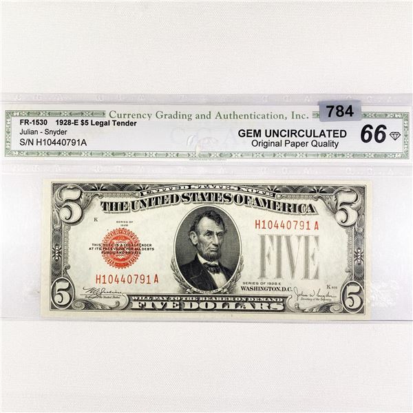 1928 E $5 Dollar Legal Tender CGA-66
