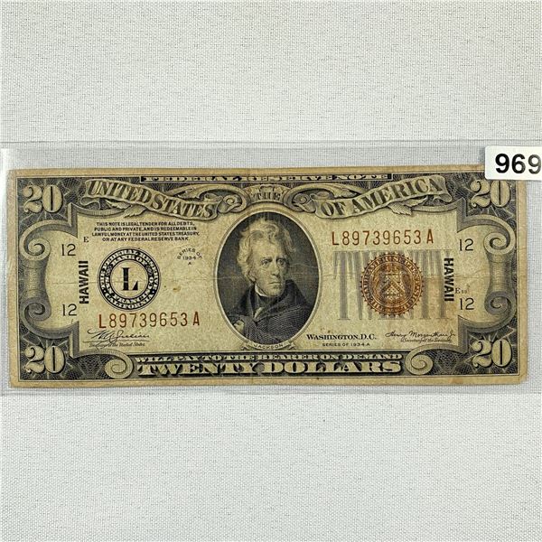 1934 WWII Hawaii Issue $20 Silver Certificate