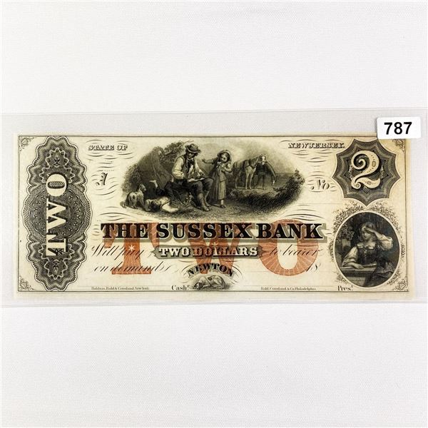 1800's $2 Sussex Bank, NJ Note