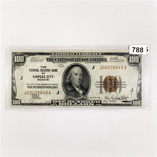 1929 $100 Kansas City Bank, MO Nat Bank Note