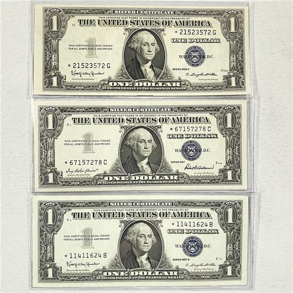 (3) *Star Notes $1 Silver Certificates - UNC