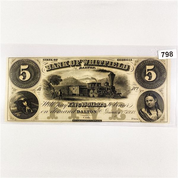 1860 $5 Bank of Whitefield, GA Note