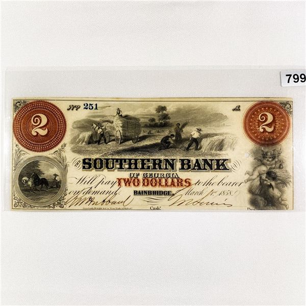 1858 $2 Southern Bank of Georgia Note