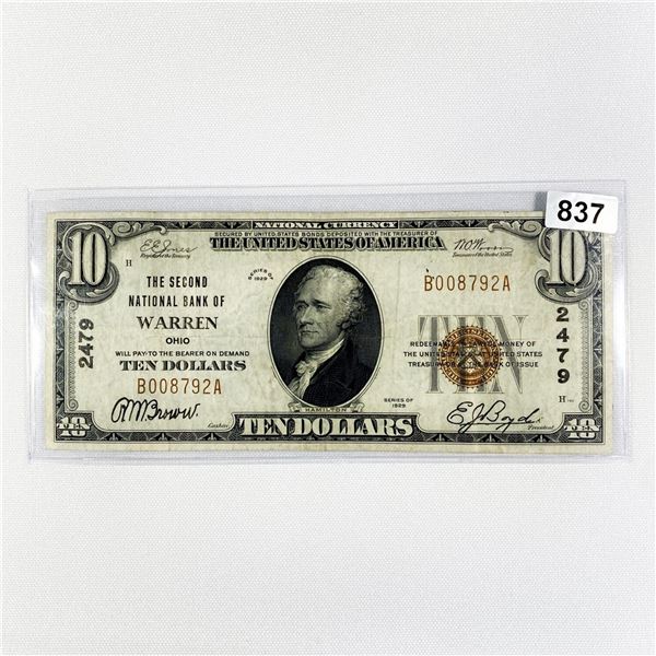 1929 $10 Warren Bank, OH National Bank Note