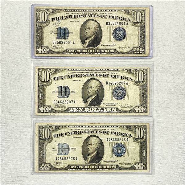 (3)1934 $10 Silver Certificates -CIRC